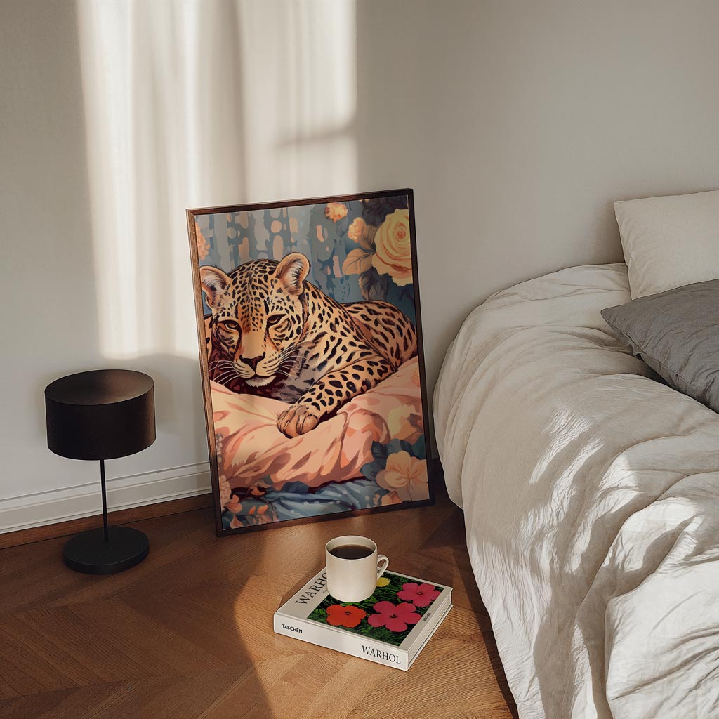Sierlijke Luipaard Bloemen Poster-WallArtistic