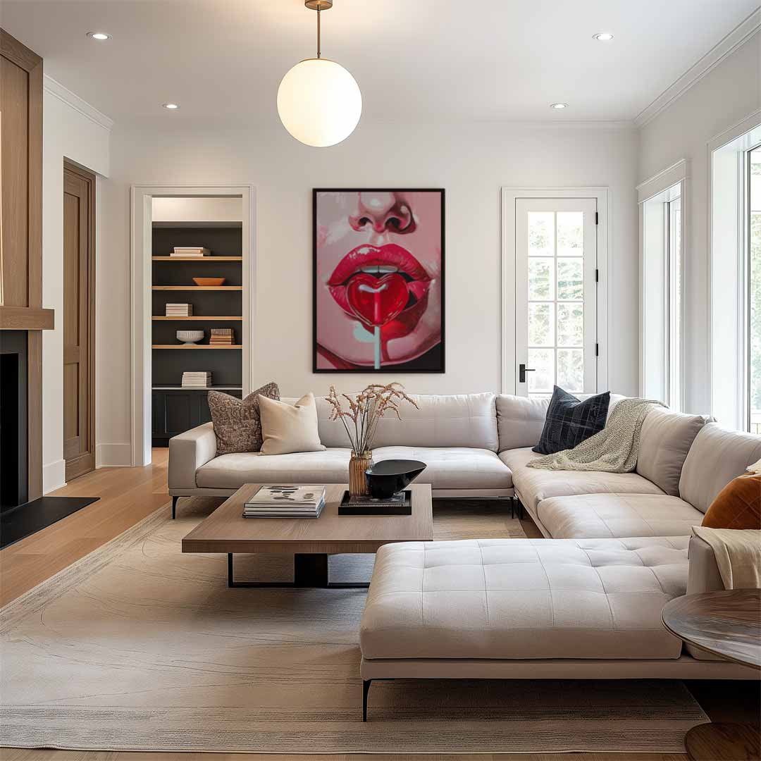 Lippen met Hart Lolly Kunstwerk-canvas-dibond-plexiglas-wanddecoratie-WallArtistic
