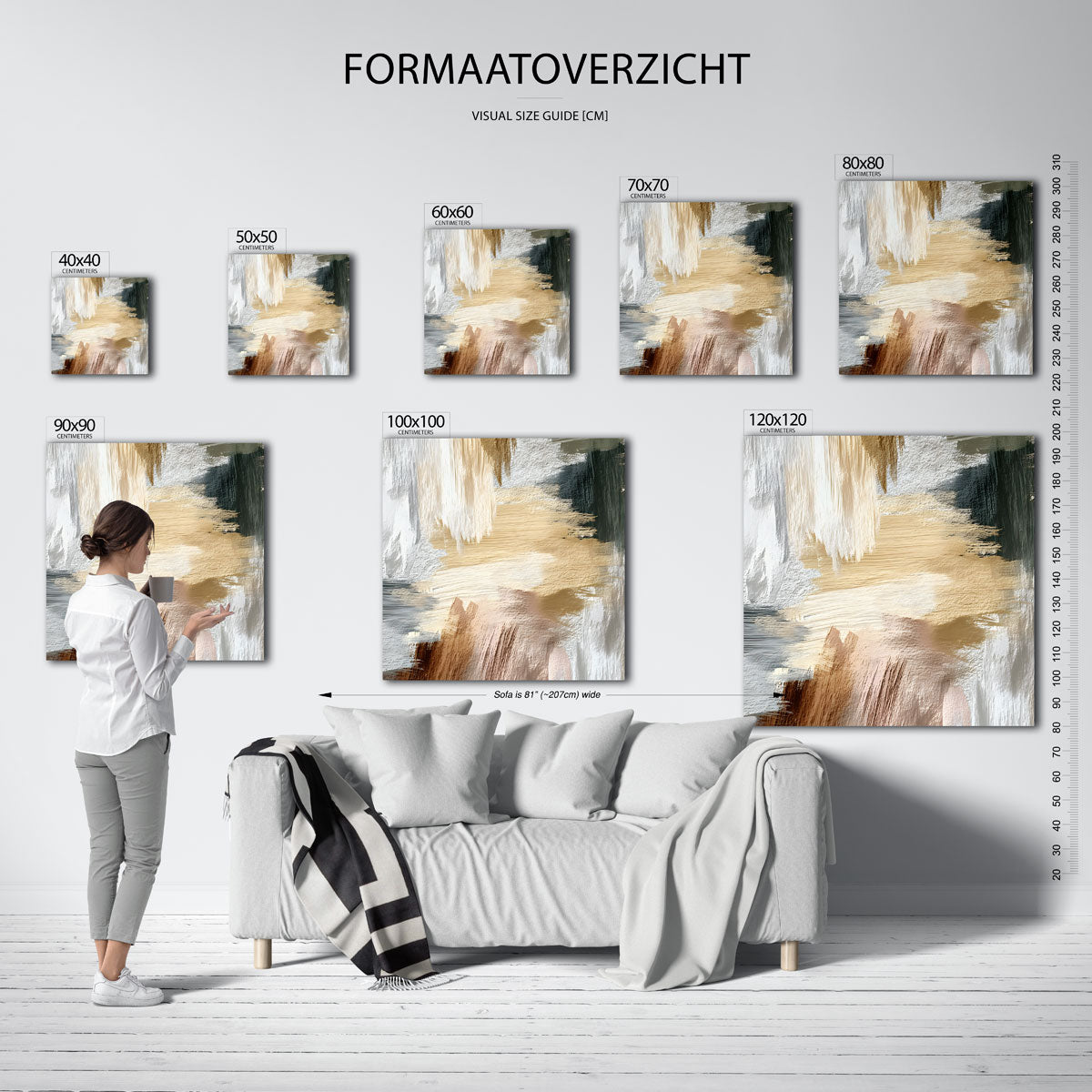 Abstracte beige penseelstreken Poster