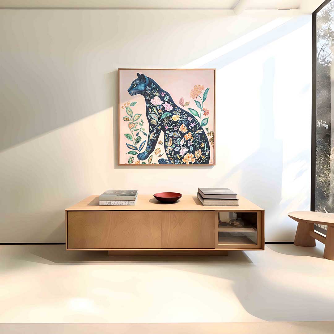 Kat met bloemen Poster