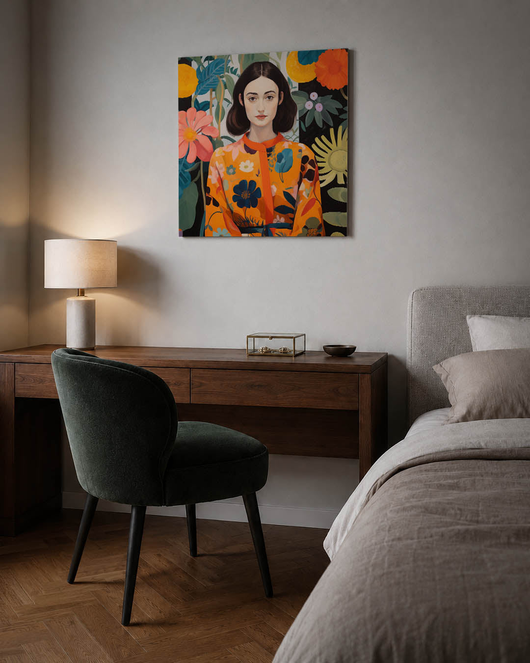 Vrouw met bloemen Kunstwerk