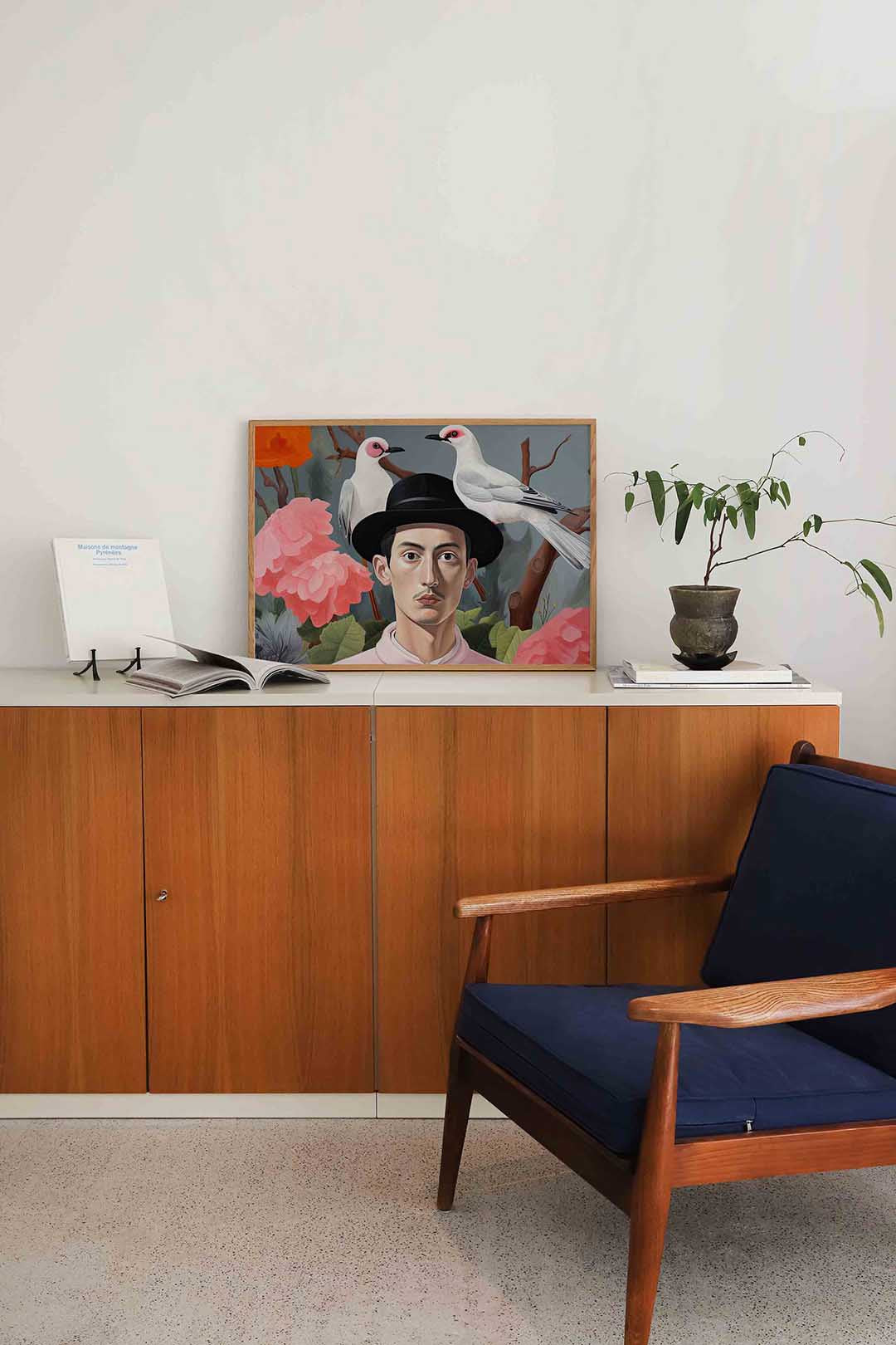 Man met hoed en vogels Poster