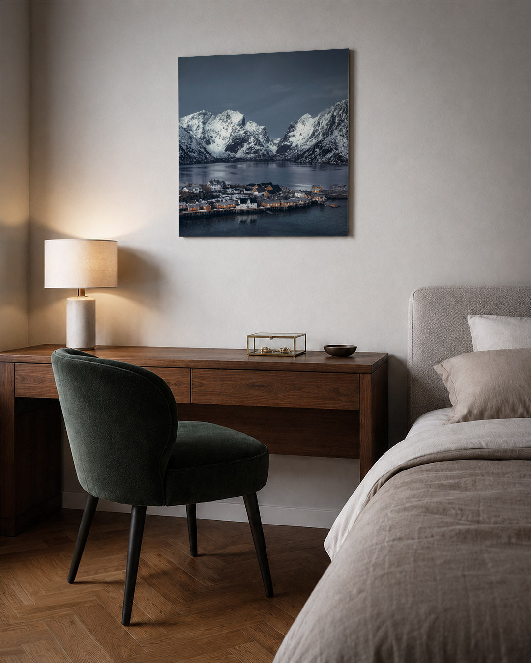 Berglandschap met huizen Kunstwerk