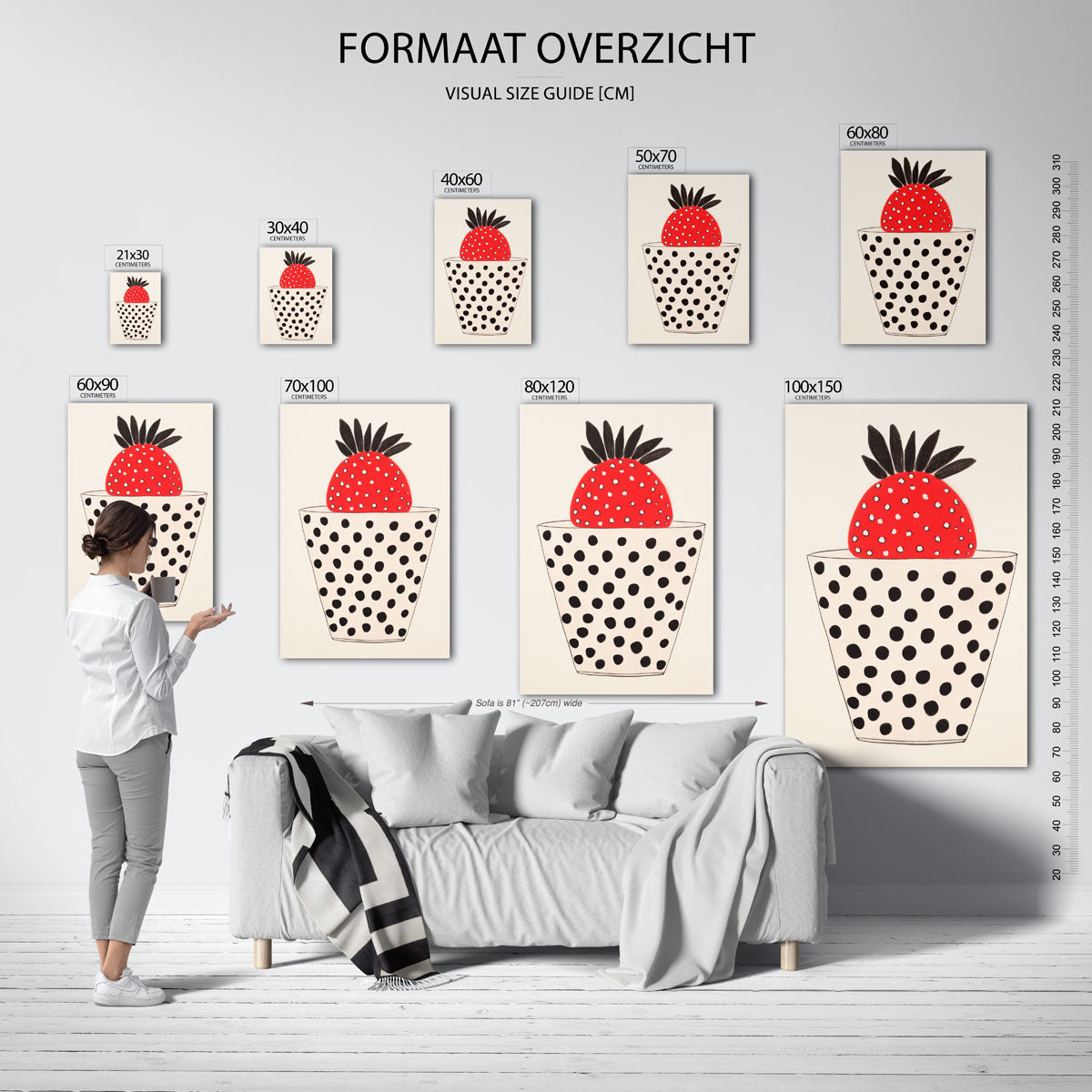 Aardbei in gestippelde vaas Poster