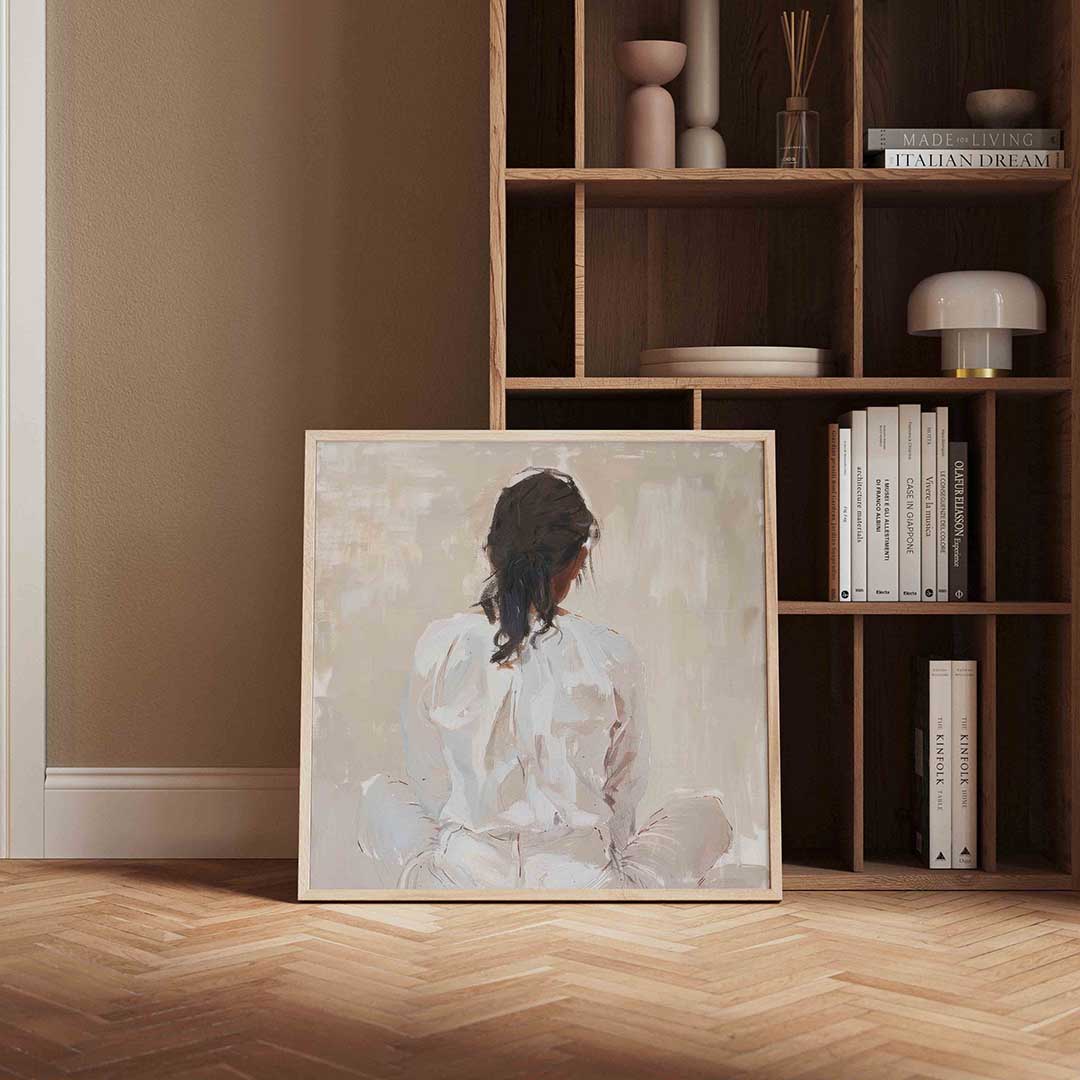 Vrouw in witte kleding Poster