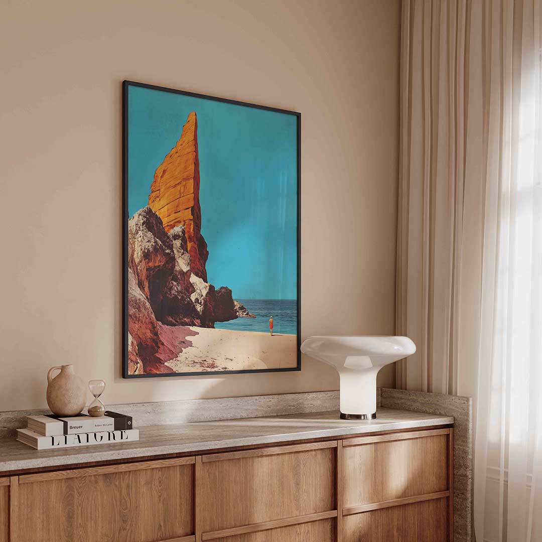 Rotsformatie en strand Poster