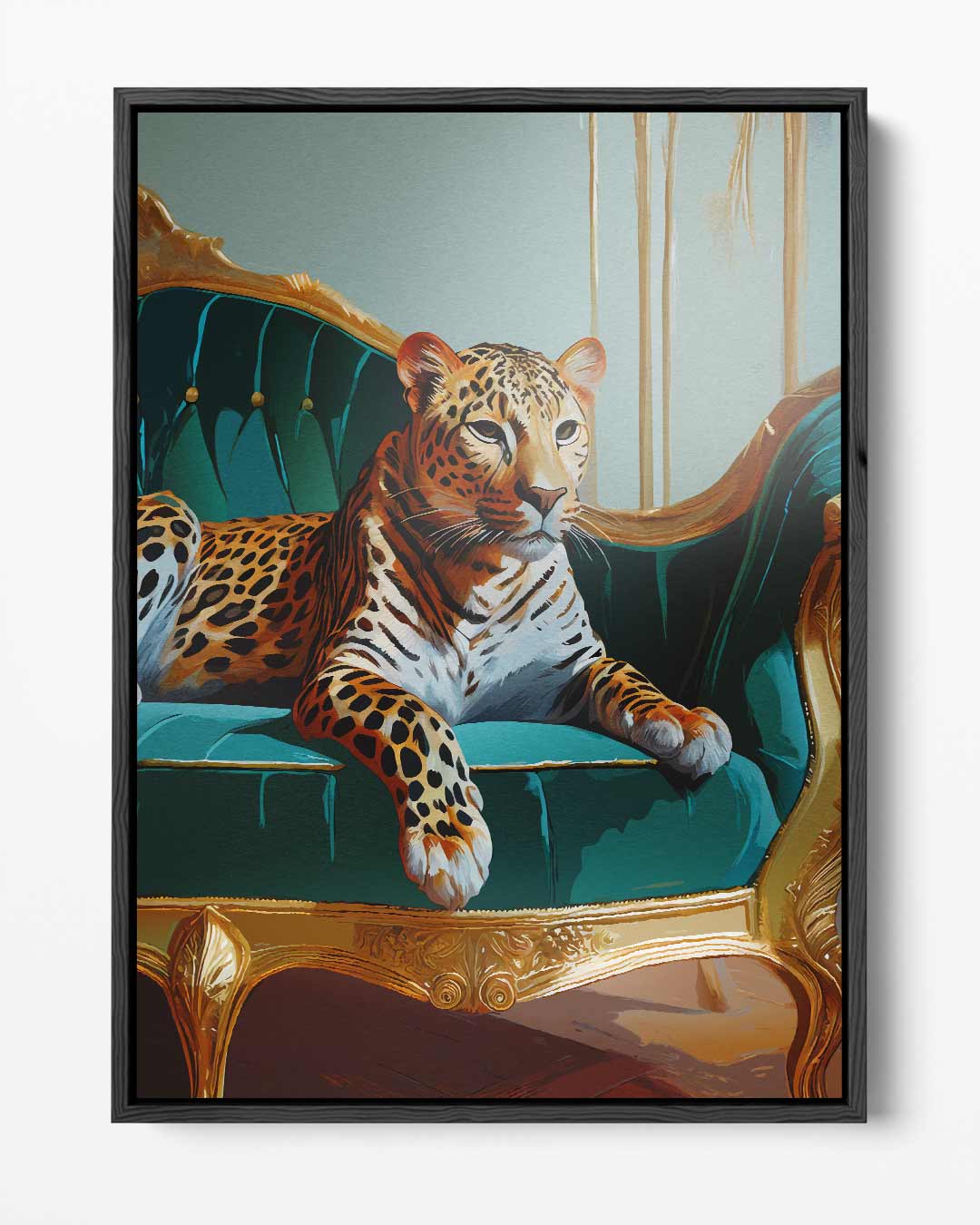 Luxuriöses Kunstwerk: Leopard auf Sofa