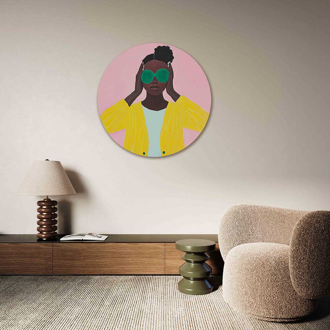 Vrouw met groene bril Muurcirkel