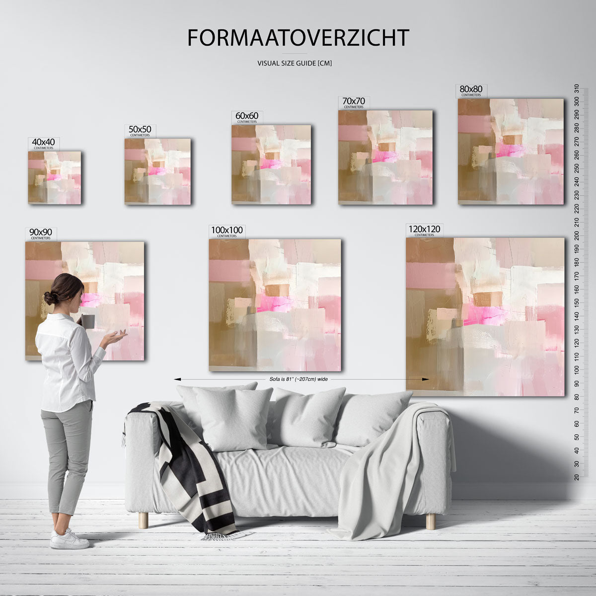 Abstracte roze en beige Poster