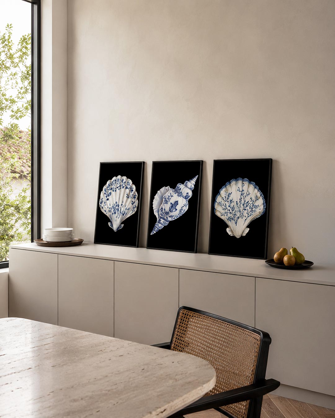 Blauwe schelpdetails Posterset