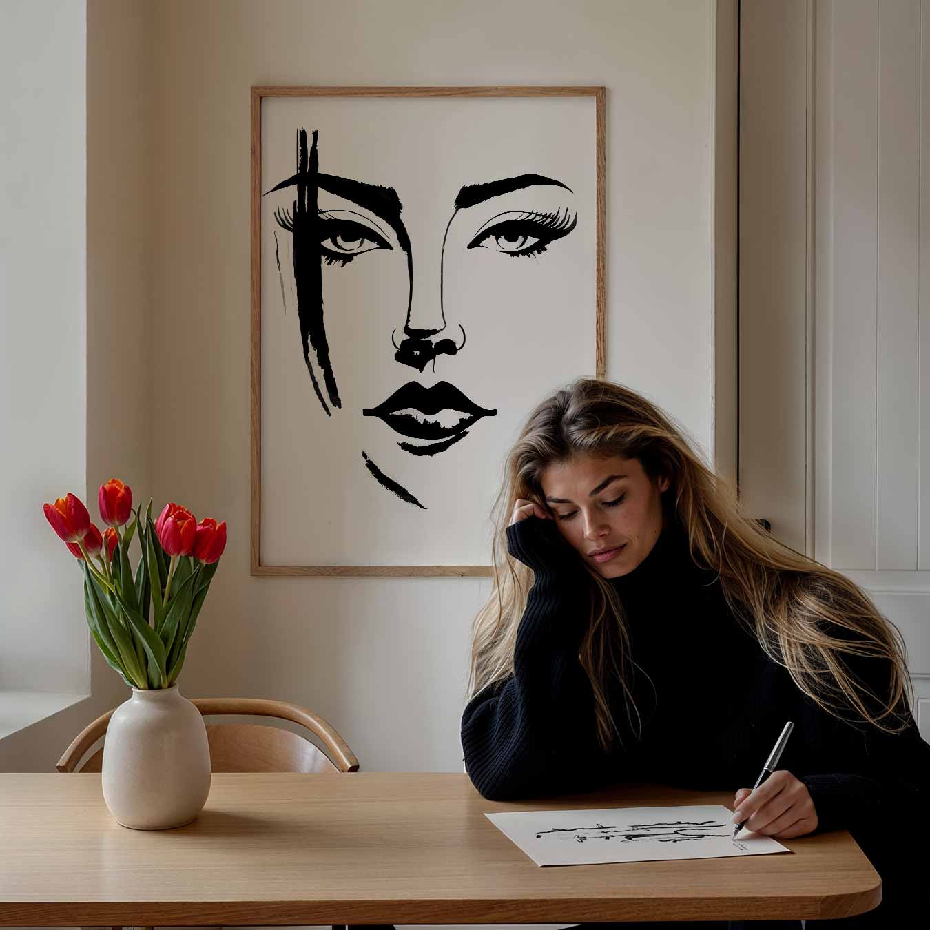 Elegante Zwart-Wit Gezichtslijn Poster-WallArtistic