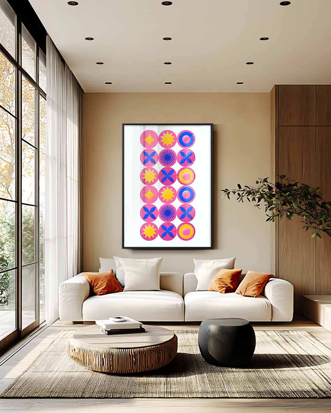 Kleurrijke Retro Cirkelpatronen Kunstwerk-canvas-dibond-plexiglas-wanddecoratie-WallArtistic