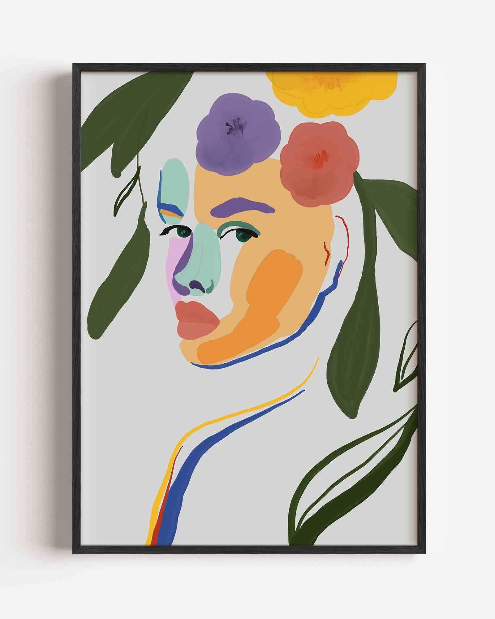 Bloemen en gezicht Poster