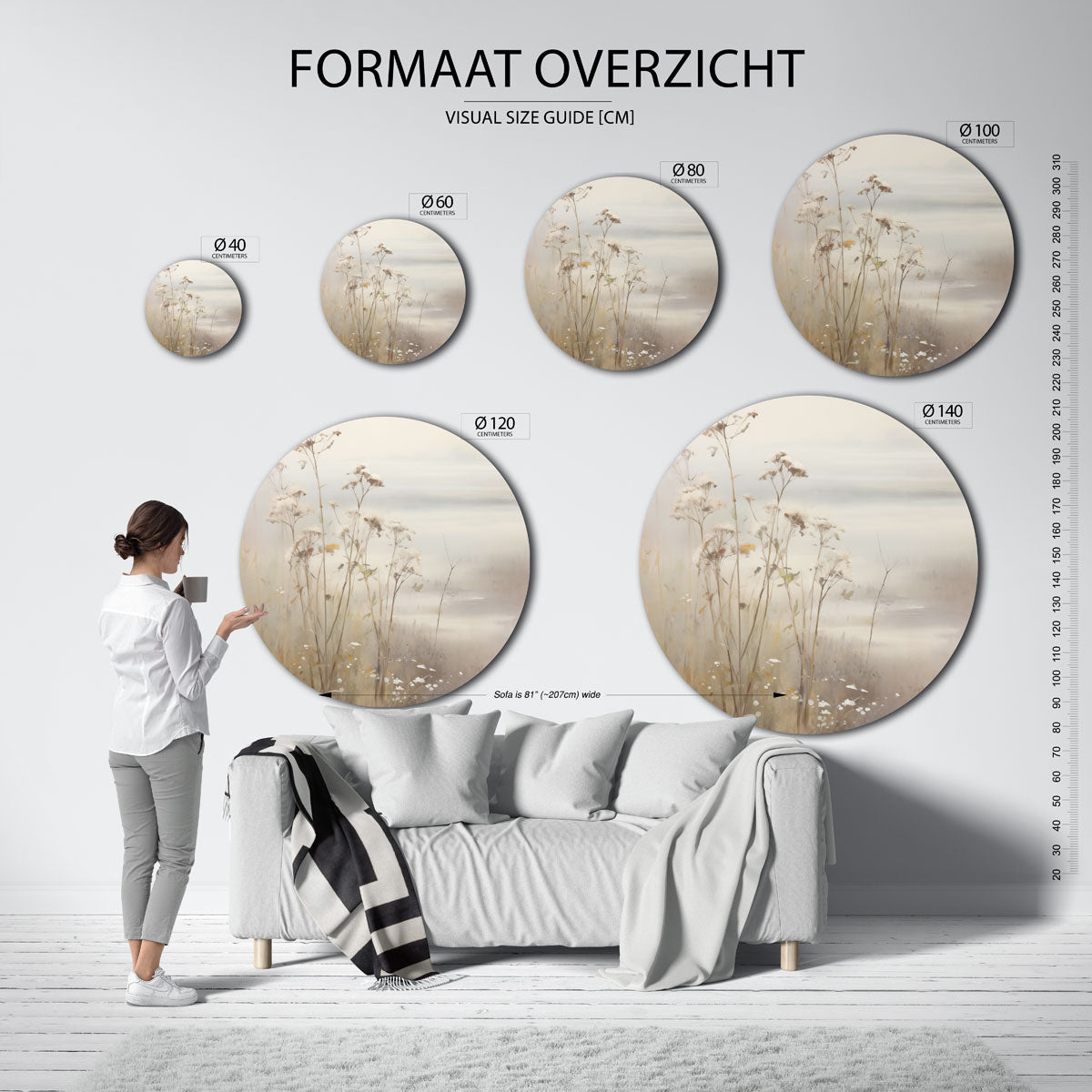 Bloemen en mistige horizon Muurcirkel