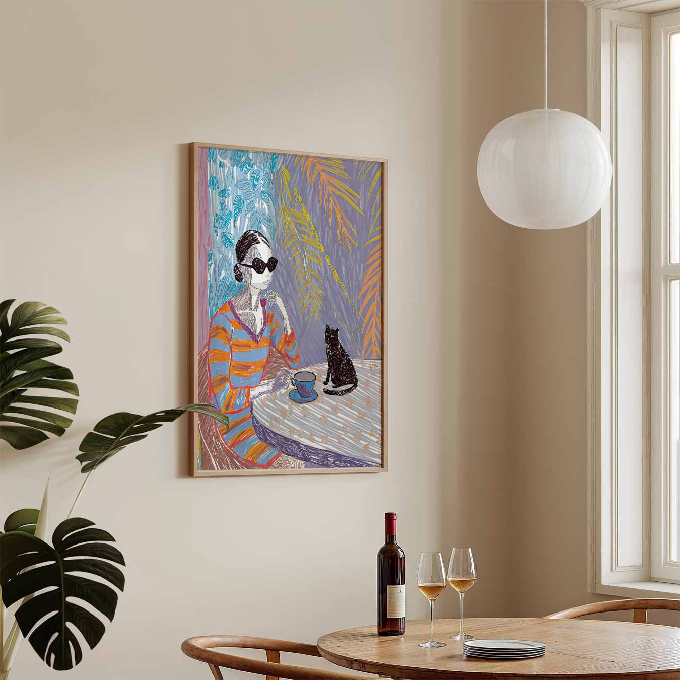 Vrouw met Kat Illustratie Poster-WallArtistic