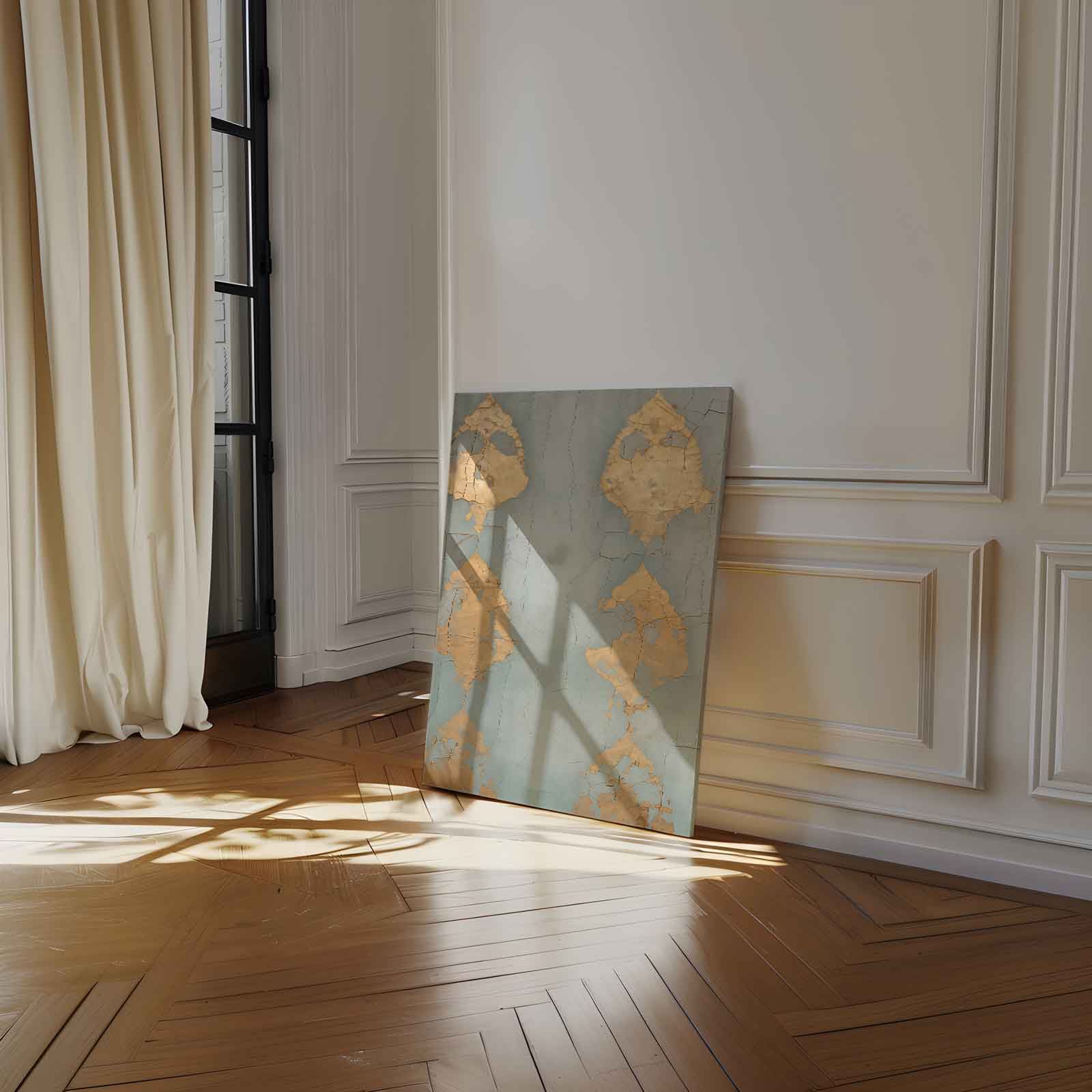 Gouden Glim op Verweer Lijnenspel Kunstwerk-canvas-dibond-plexiglas-wanddecoratie-WallArtistic