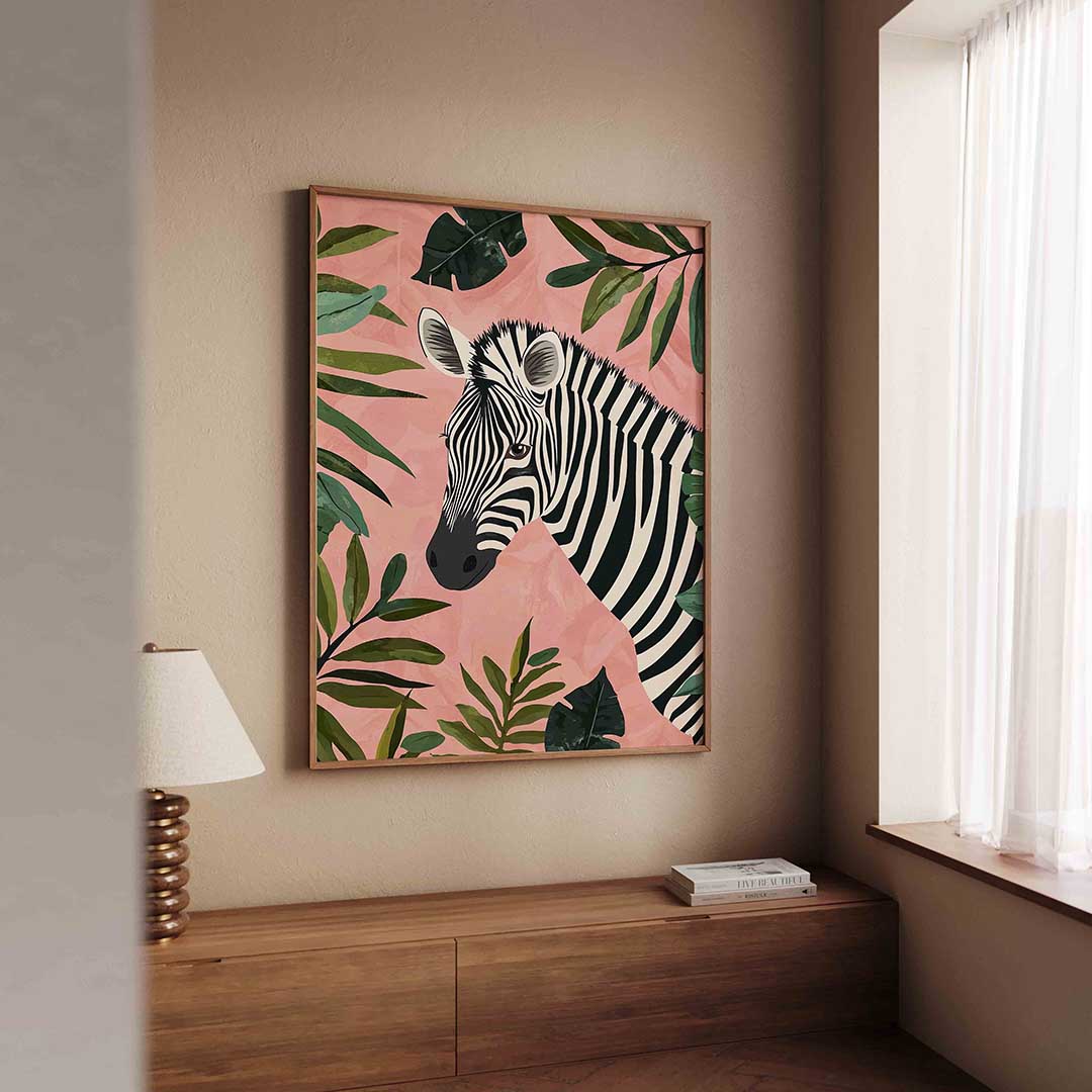 Zebra en bladeren Poster