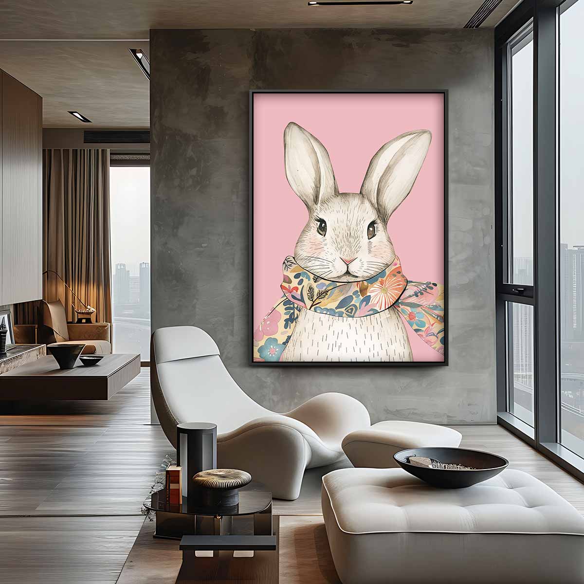 Stijlvolle Konijn Illustratie Kunstwerk-canvas-dibond-plexiglas-wanddecoratie-WallArtistic