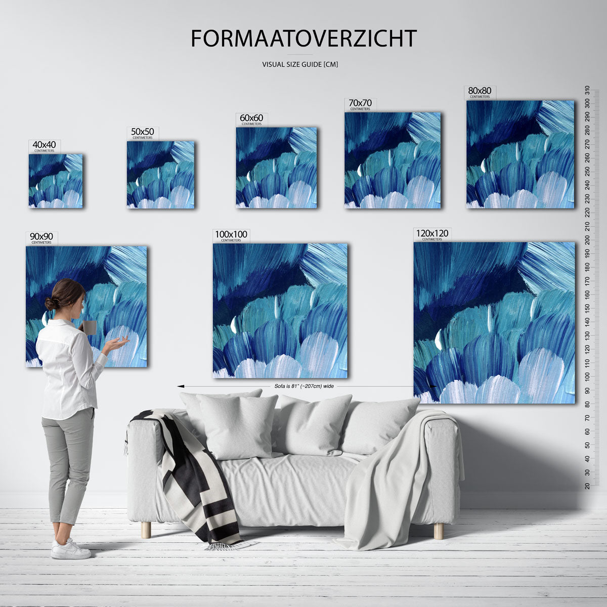 Blauwe penseelstreken Poster