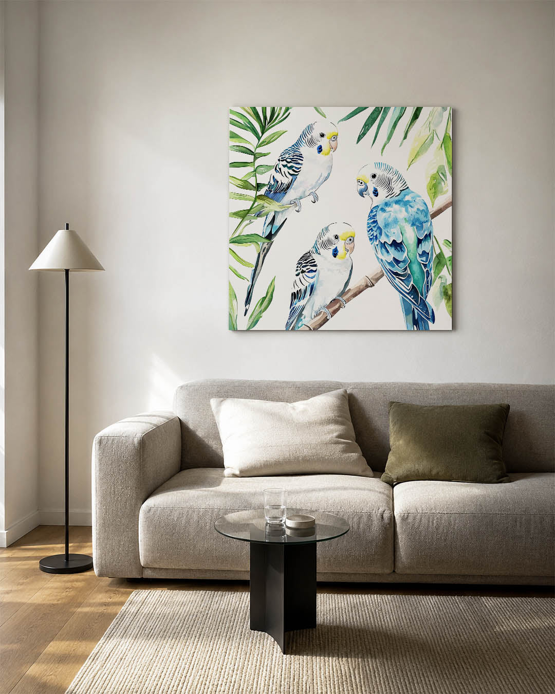Papegaaien en bladeren Kunstwerk