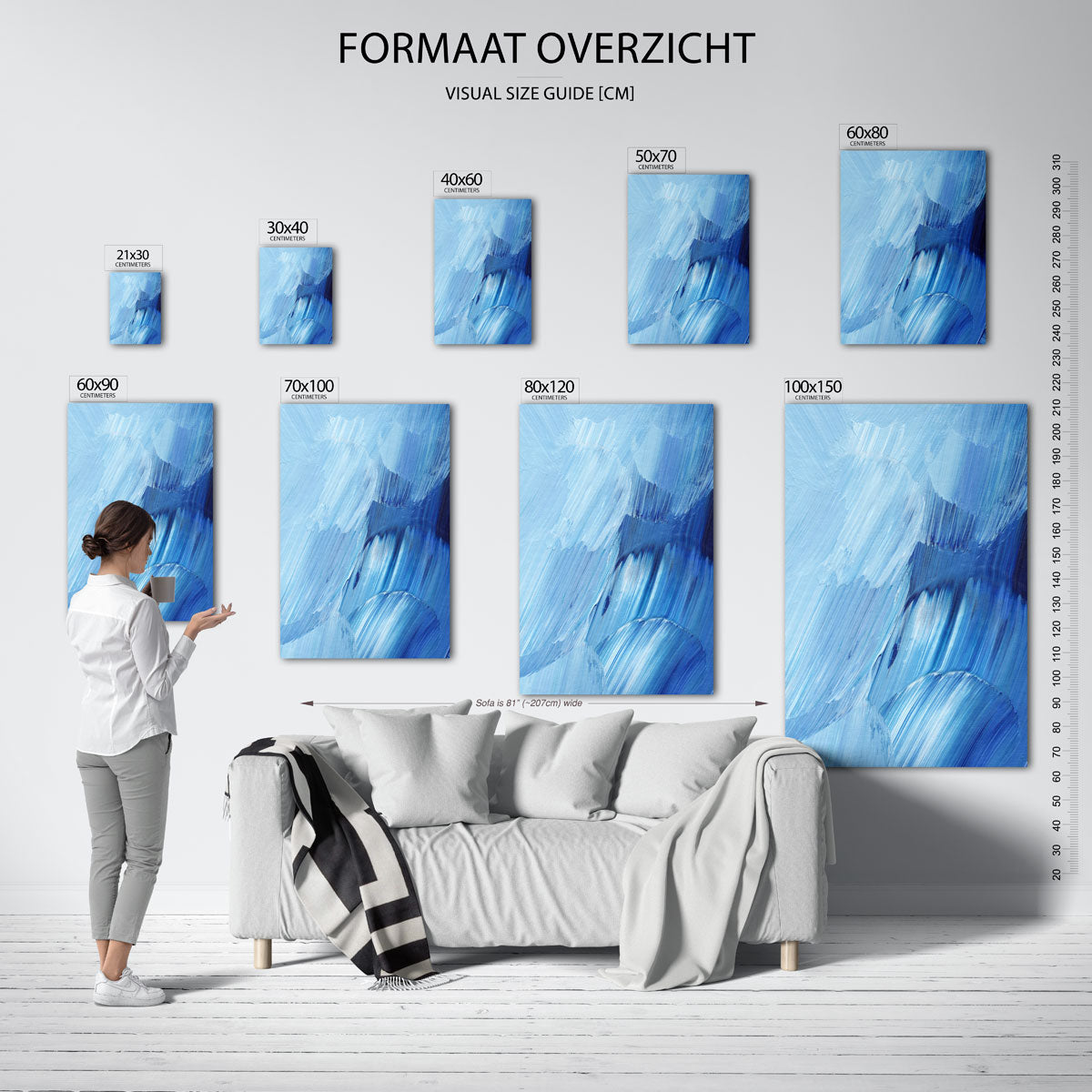 Blauwe penseelstreken Poster