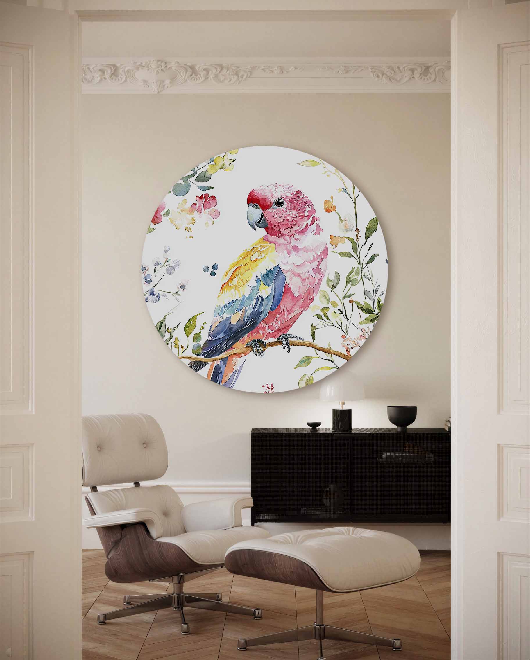 Papegaai en bloemen Muurcirkel