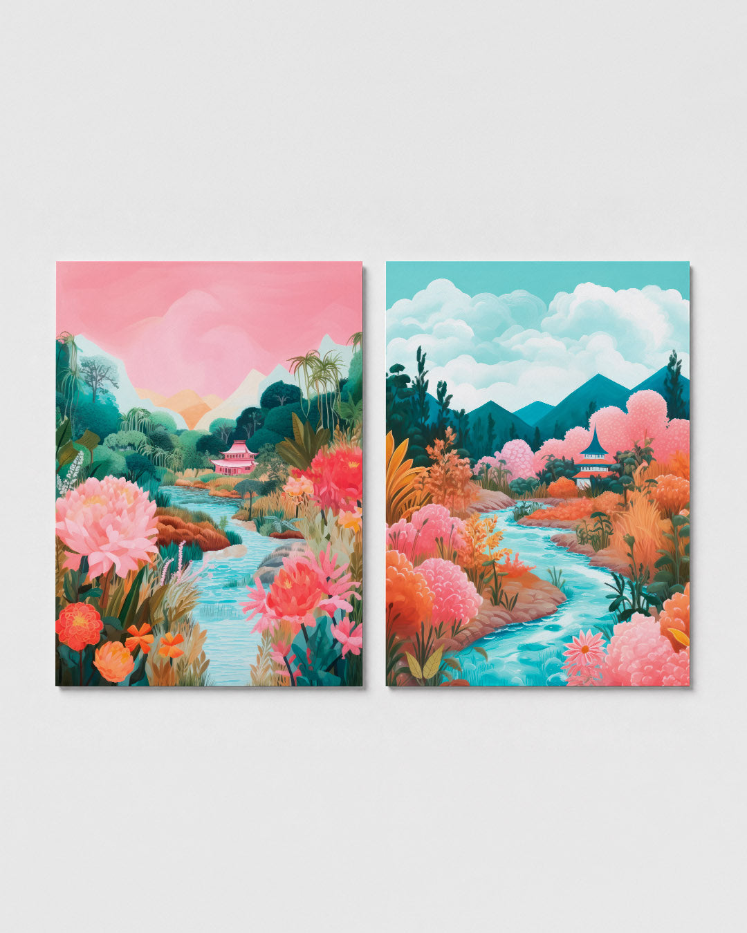 Kleurrijke tuinlandschap Posterset