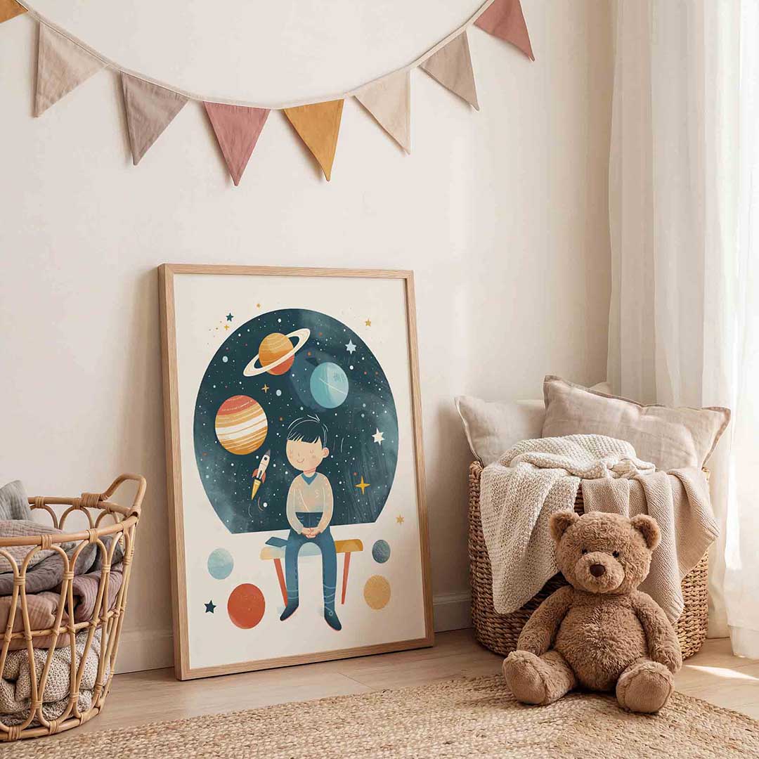 Jongen met planeten Poster