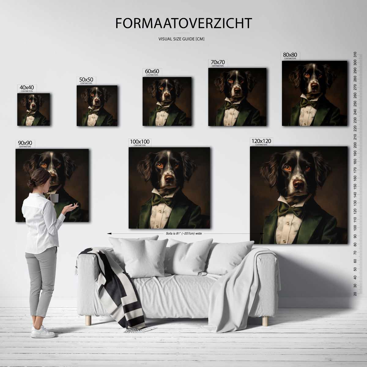 Hond in groene jas Poster