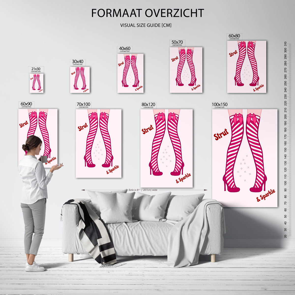 Gestreepte hoge hakken Poster