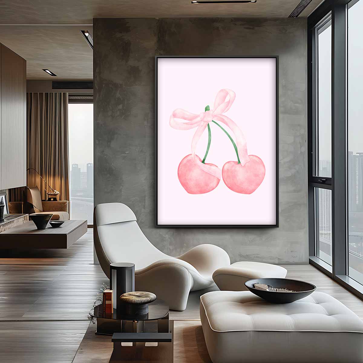 Zachte Kersen met Strik Kunstwerk-canvas-dibond-plexiglas-wanddecoratie-WallArtistic