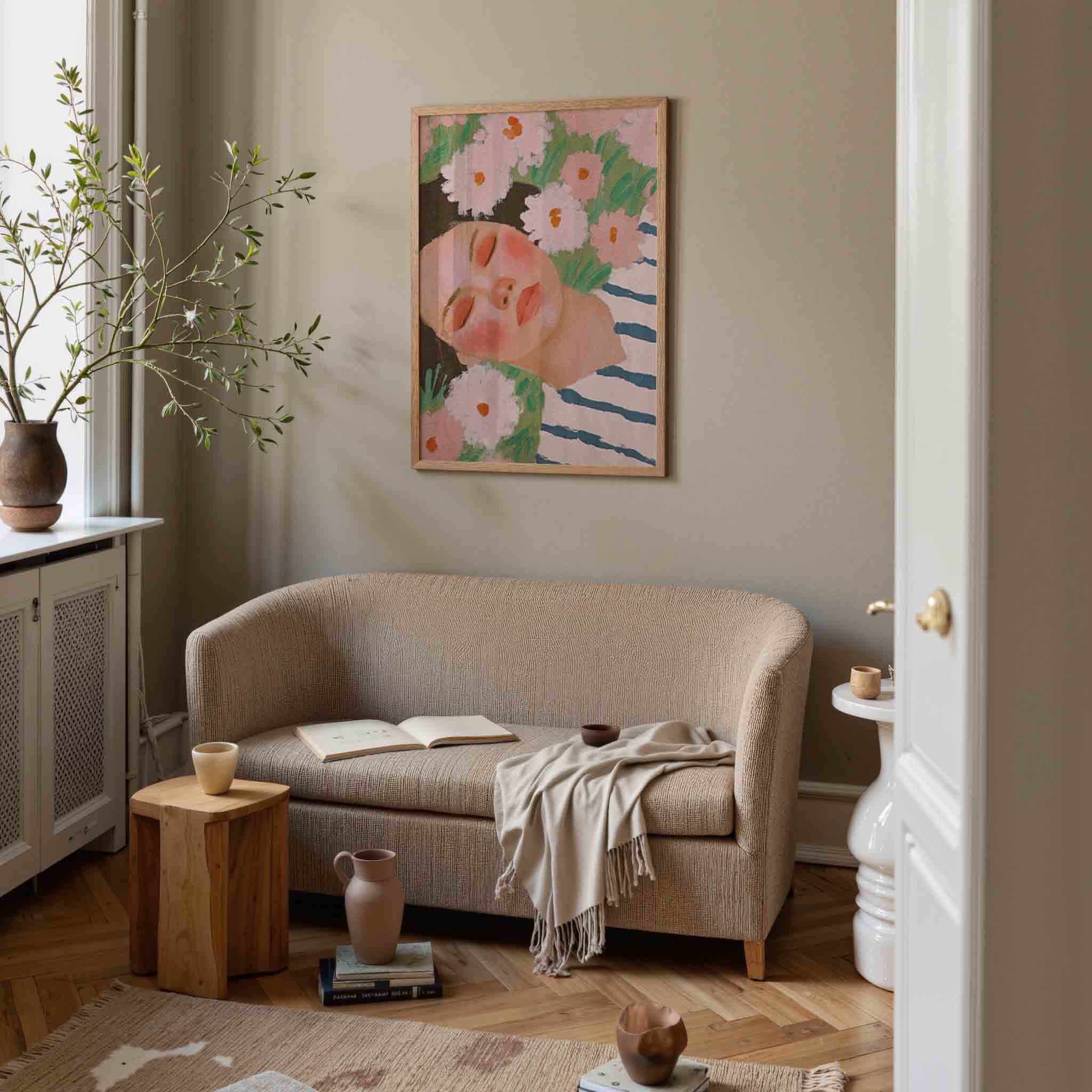 Bloemen en gezicht Poster
