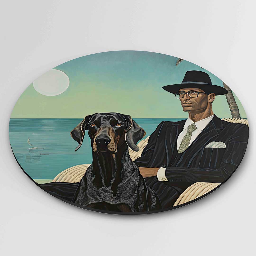 Man en hond aan zee Muurcirkel