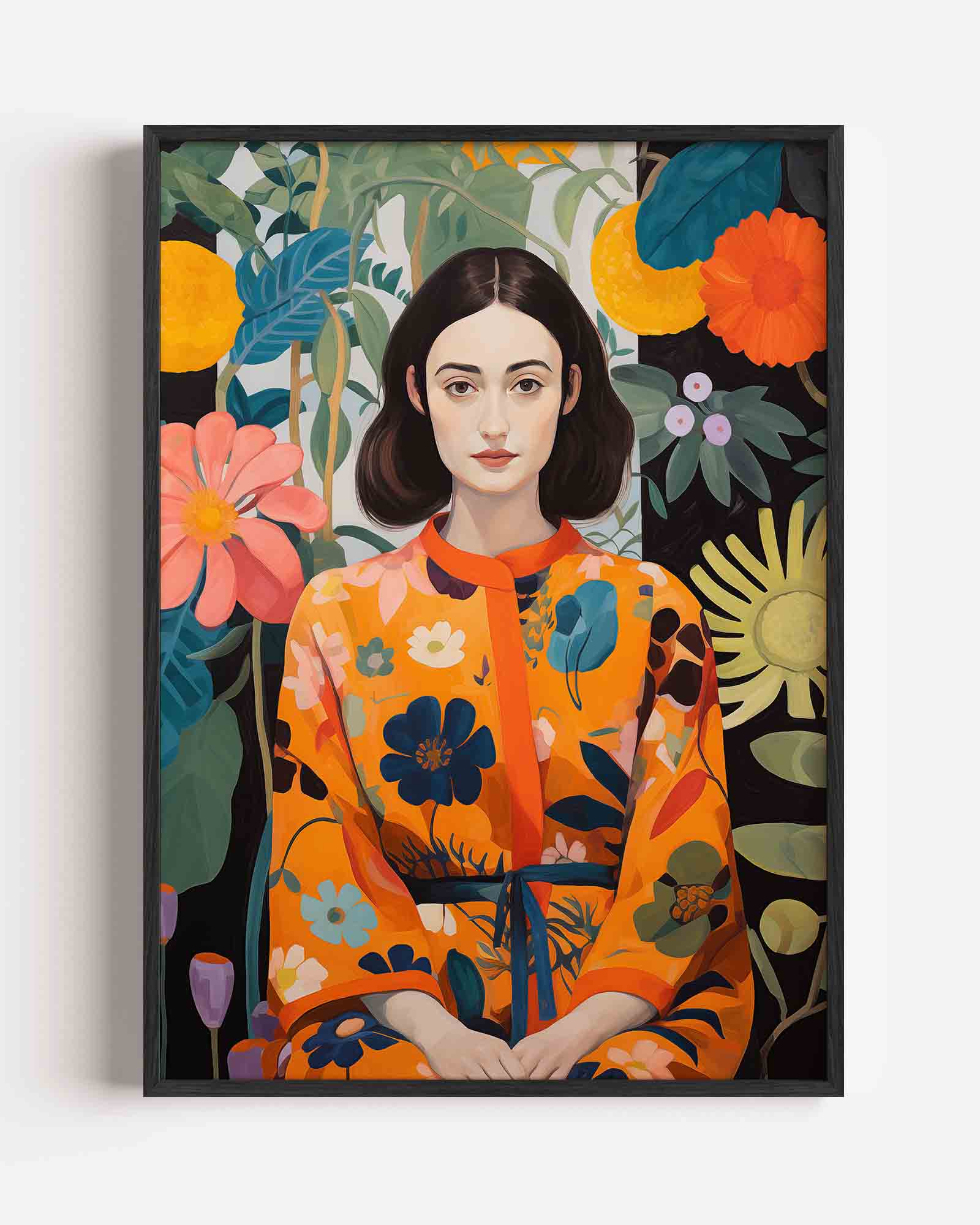 Vrouw in bloemenjurk Poster