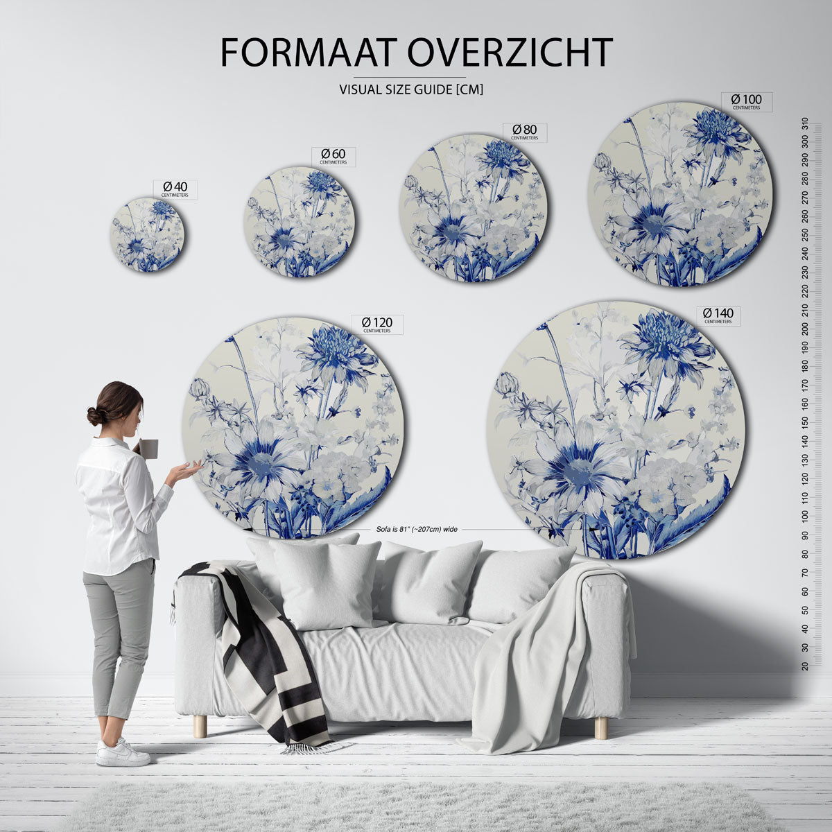 Blauwe bloemen Muurcirkel