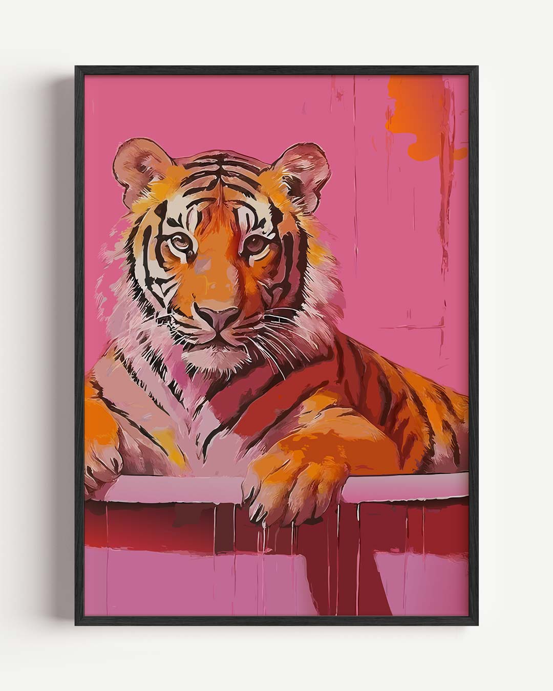 Vrolijke Tijger op Roze Achtergrond Poster-WallArtistic