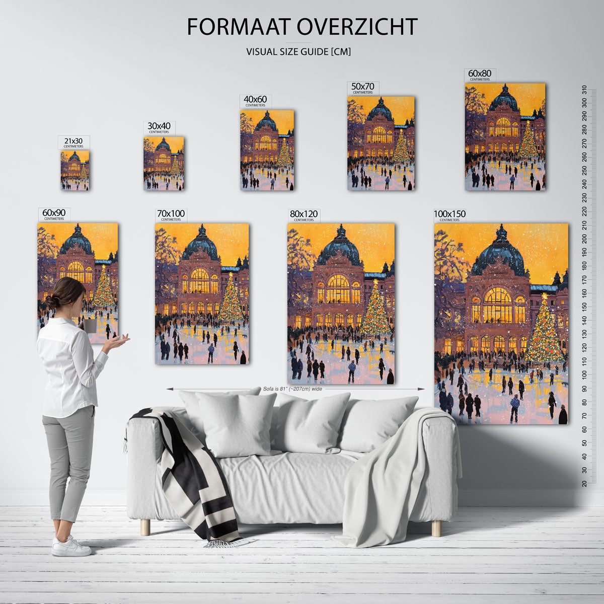 Winteravond bij verlichte hal Poster