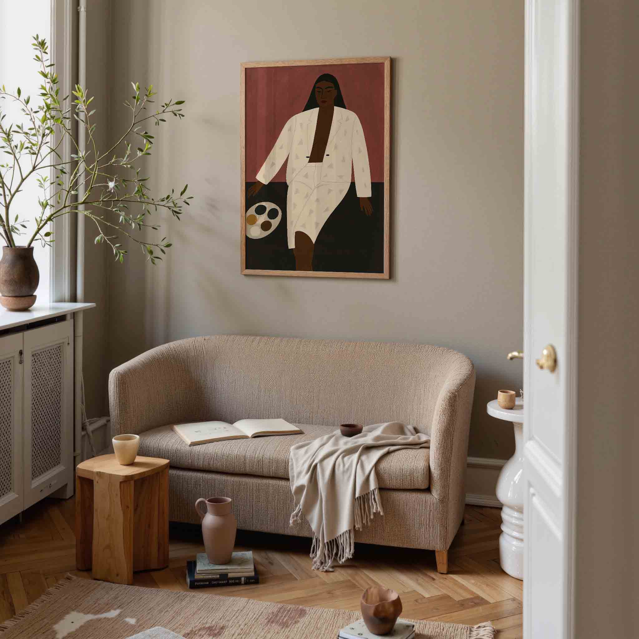 Vrouw in wit pak Poster