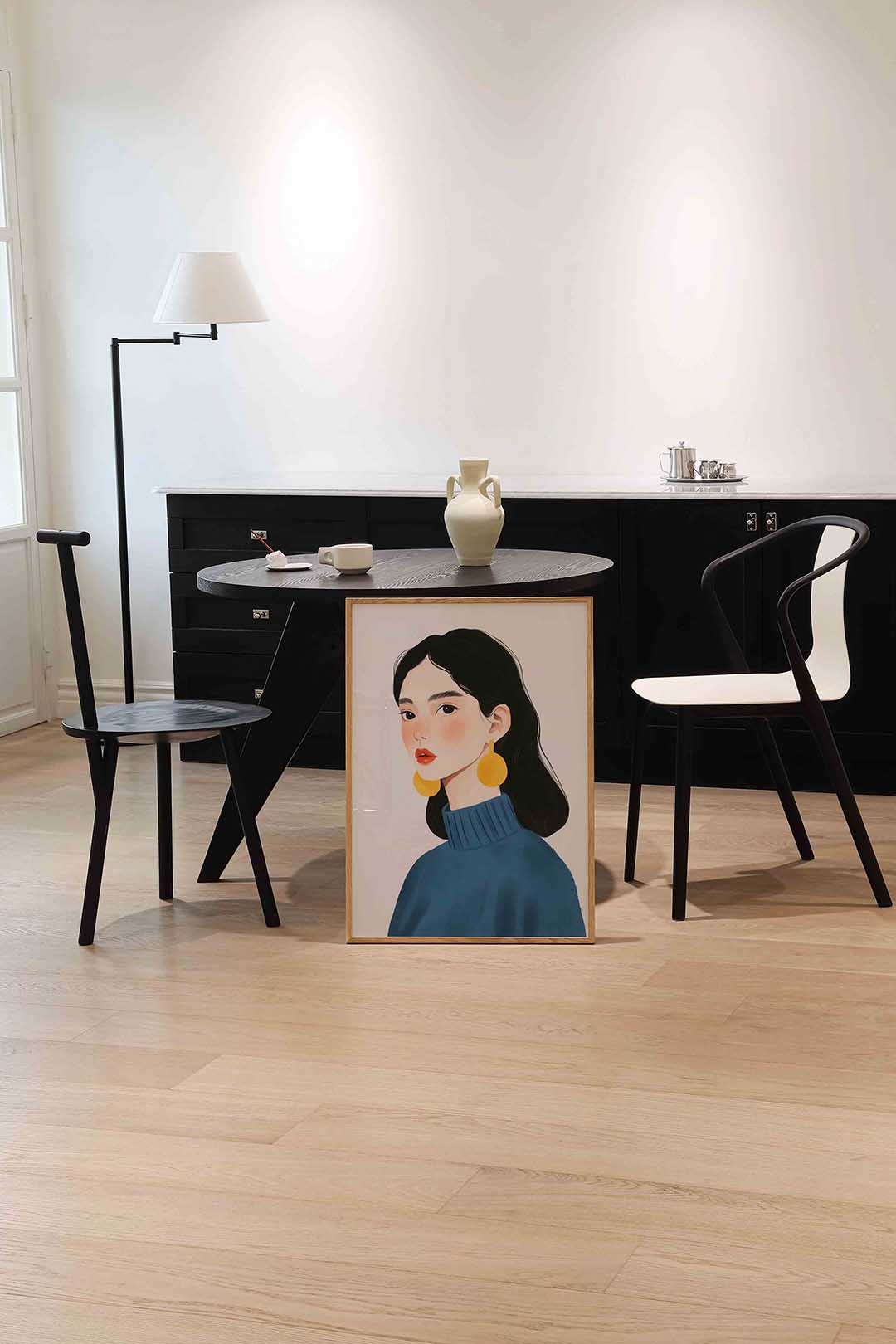 Portret met gele oorbellen Poster