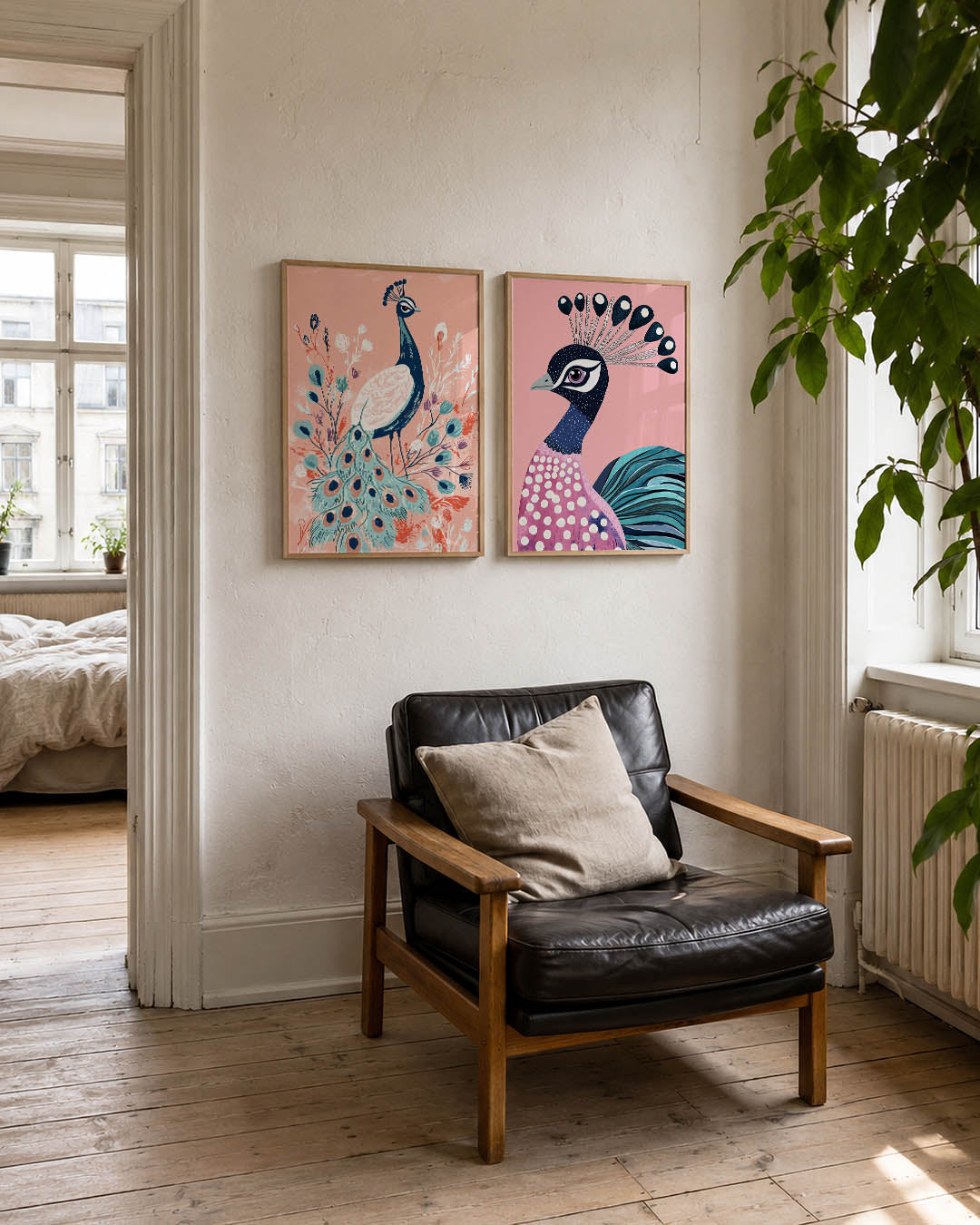Pauw en bloemen Posterset