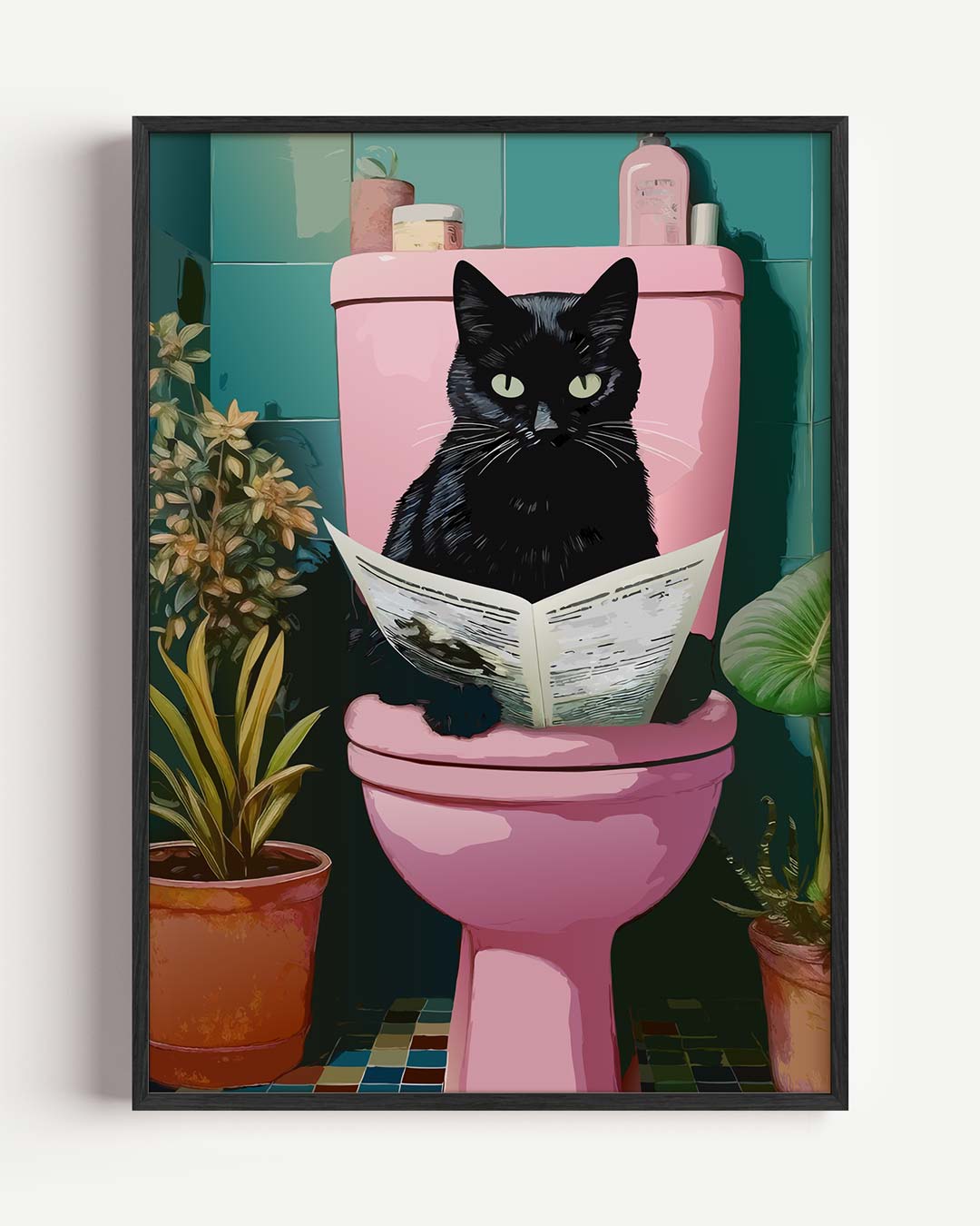 Kat op Toilet Poster-WallArtistic