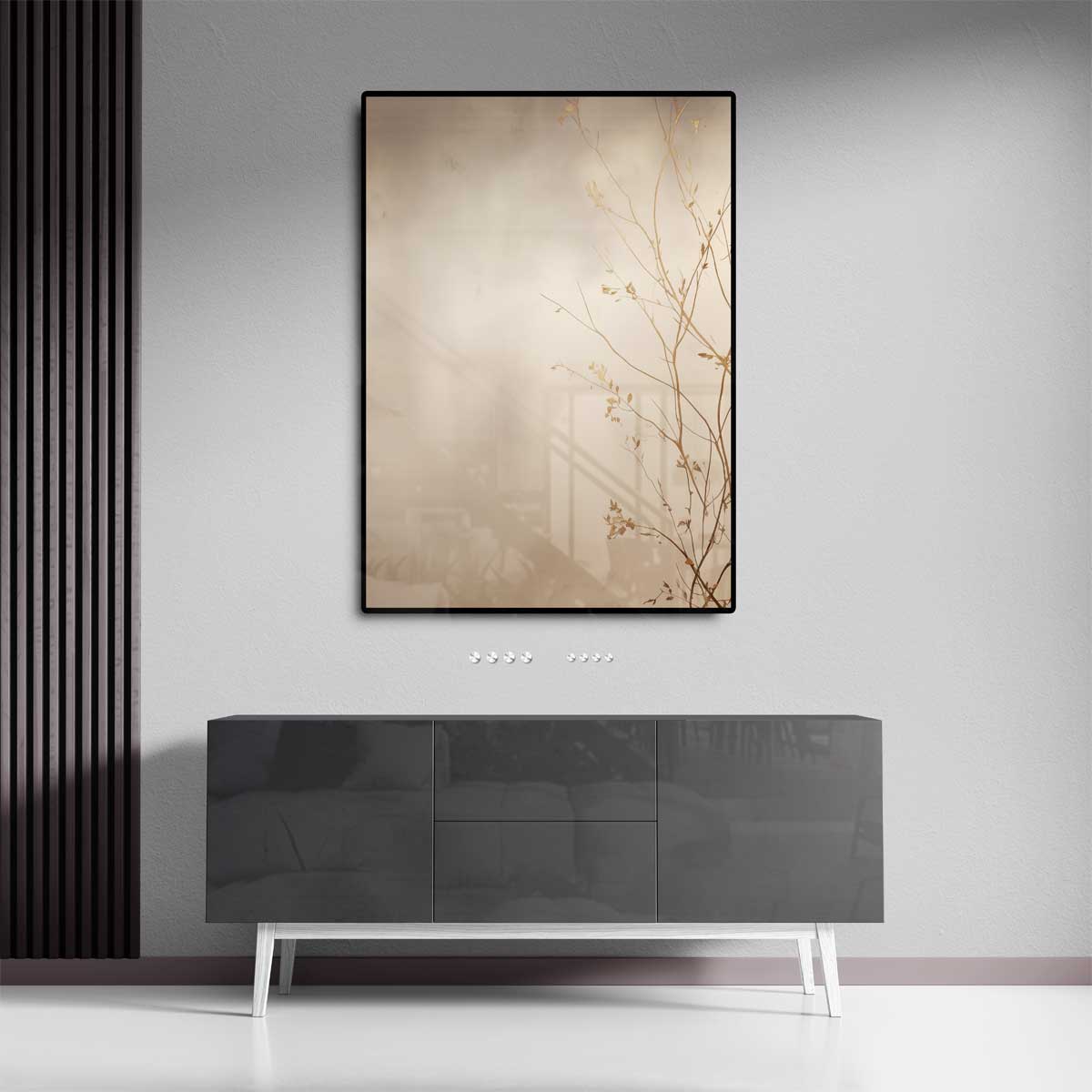 Gouden Zweepslag: Minimalistische Takken Kunstwerk-canvas-dibond-plexiglas-wanddecoratie-WallArtistic