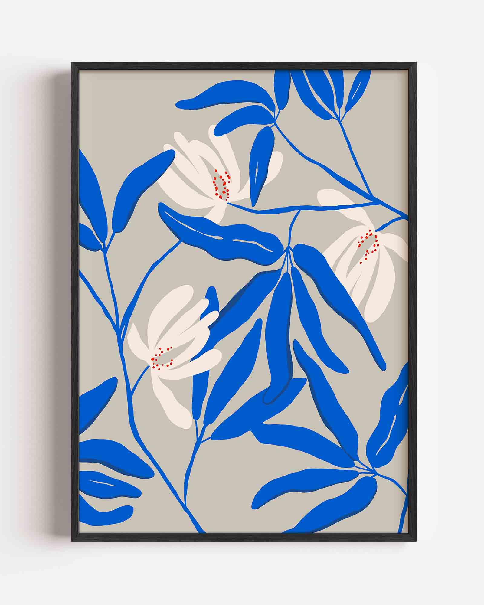 Blauwe bladeren en bloemen Poster