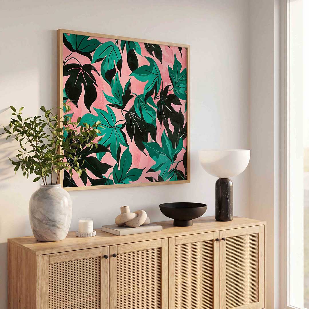 Bladeren op roze Poster