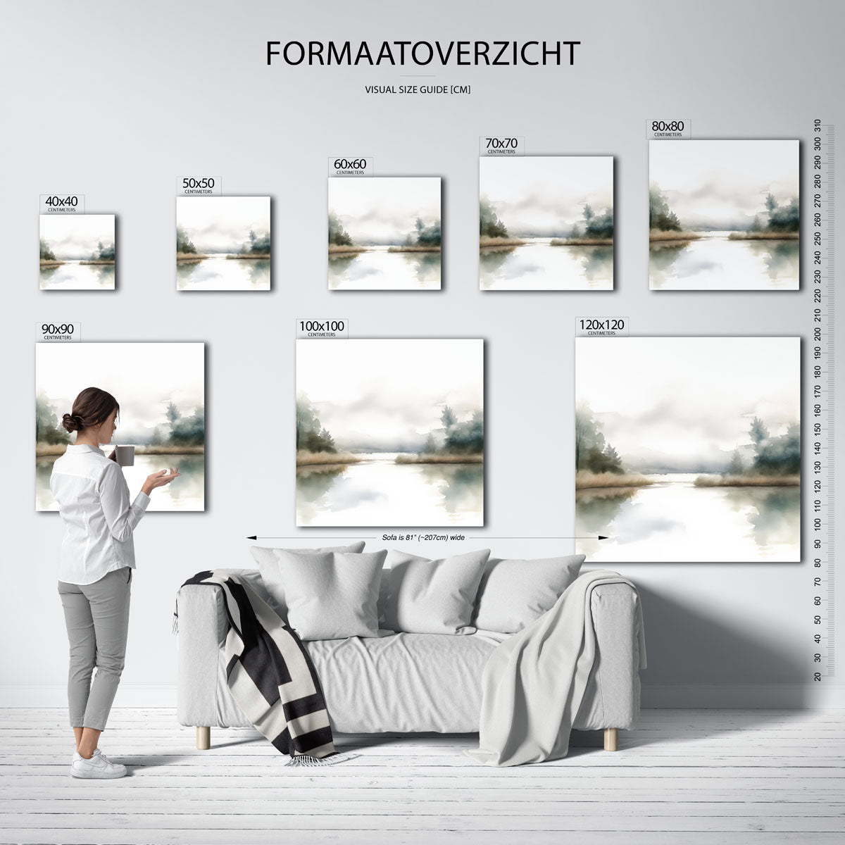 Landschap met mistige bomen Poster