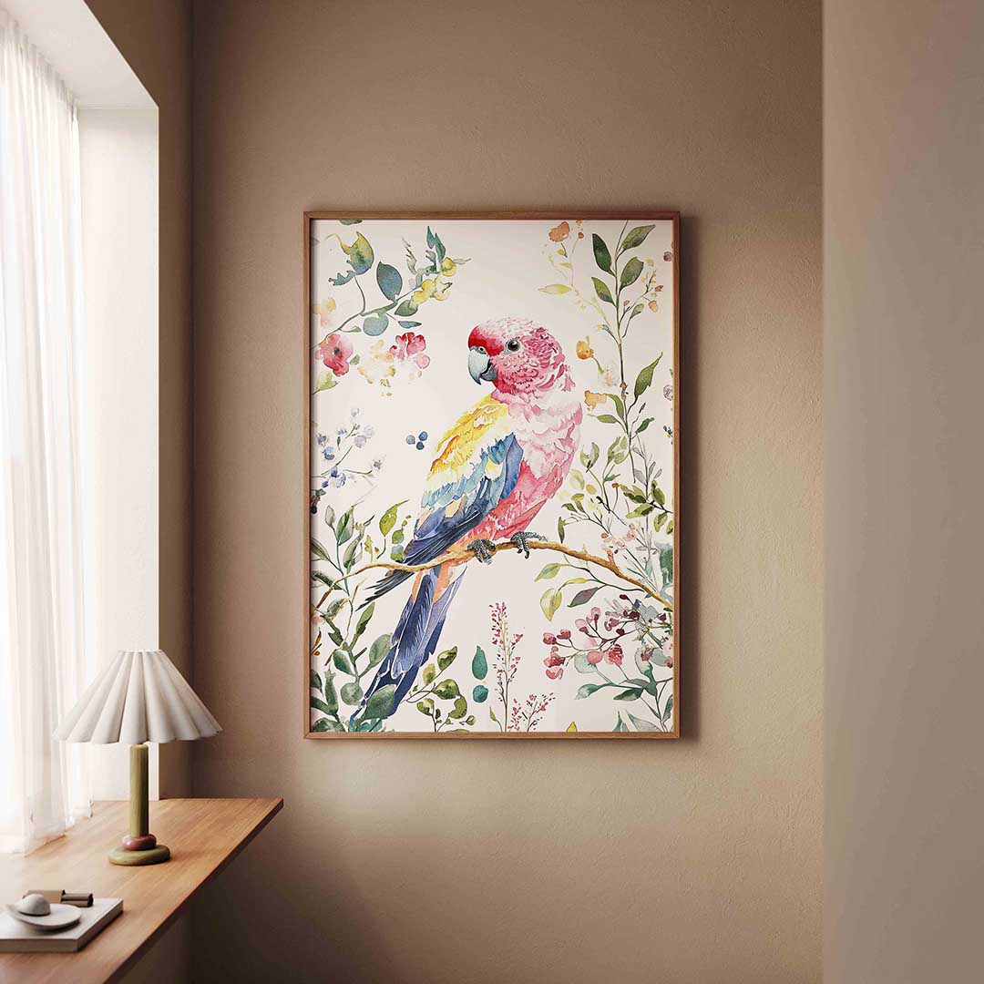 Papegaai en bloemen Poster