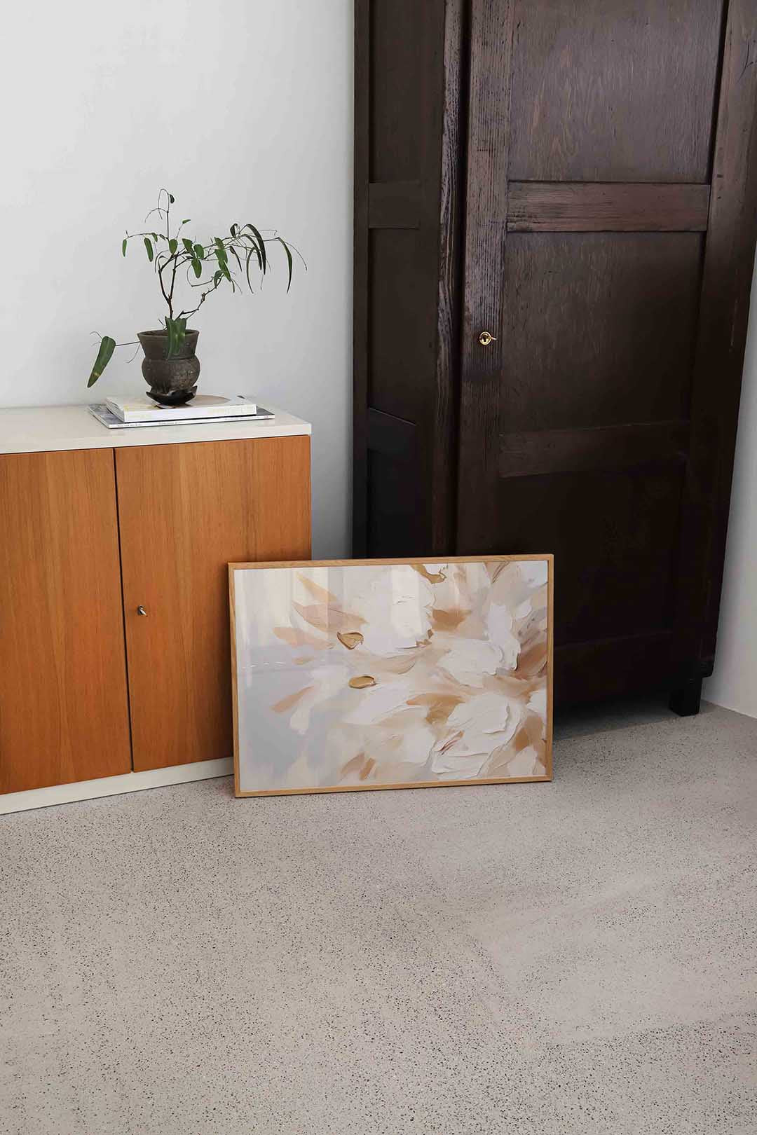 Bloemmotief in beige Poster