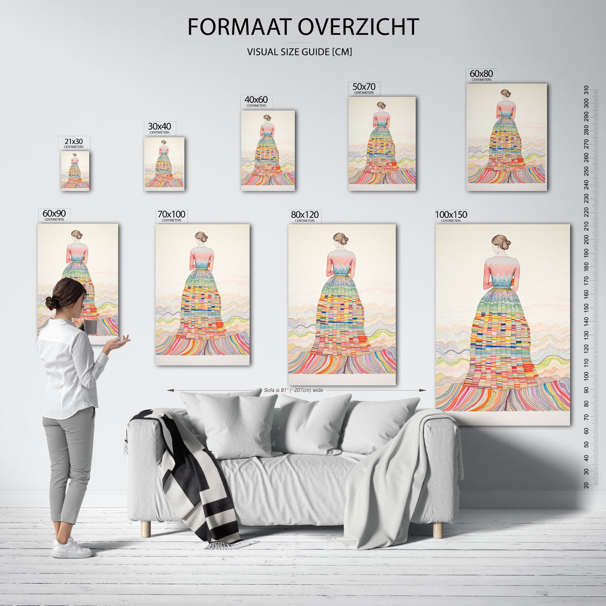 Vrouw met kleurrijke jurk Poster