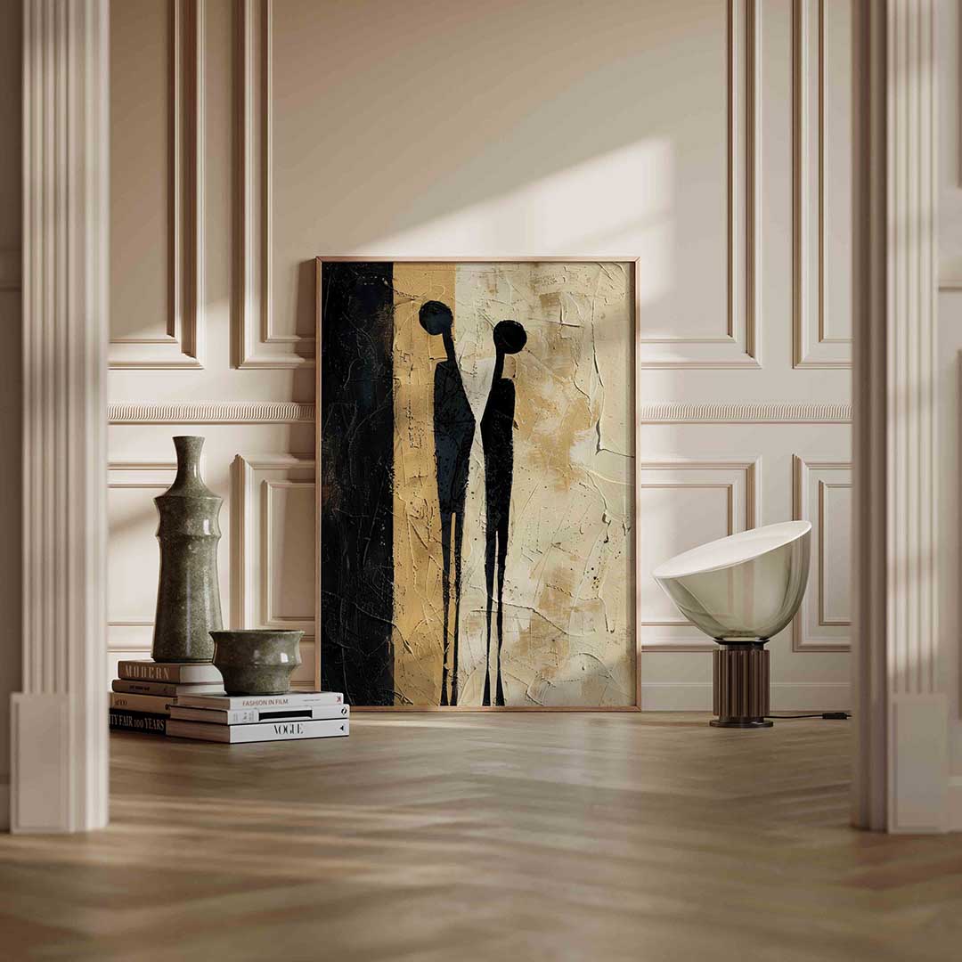 Twee figuren op beige Poster