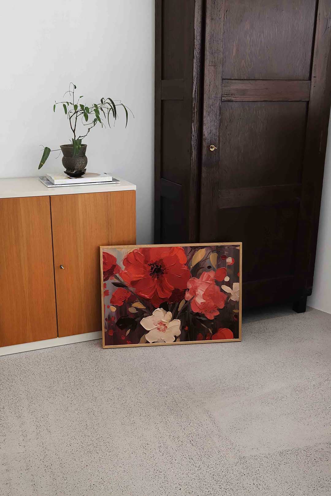 Bloemen in rood en beige Poster